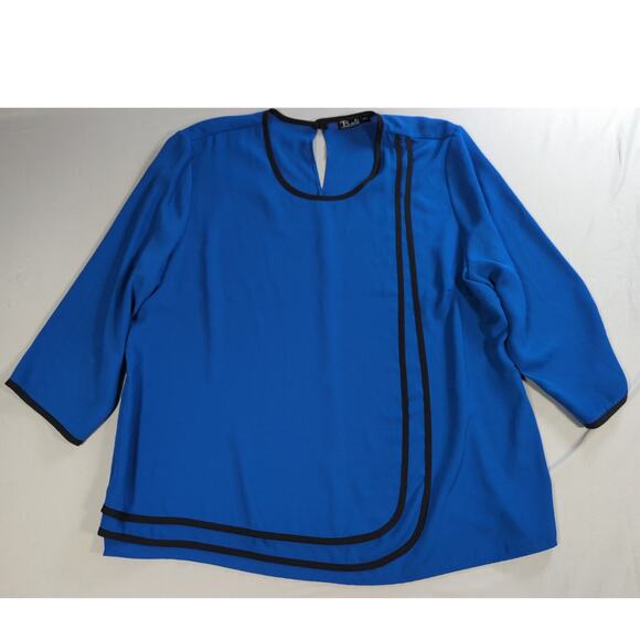 VTG Bali Corp Blue Black Trim Blouse 100% Polyester Made In Canada XL - Picture 2 of 11